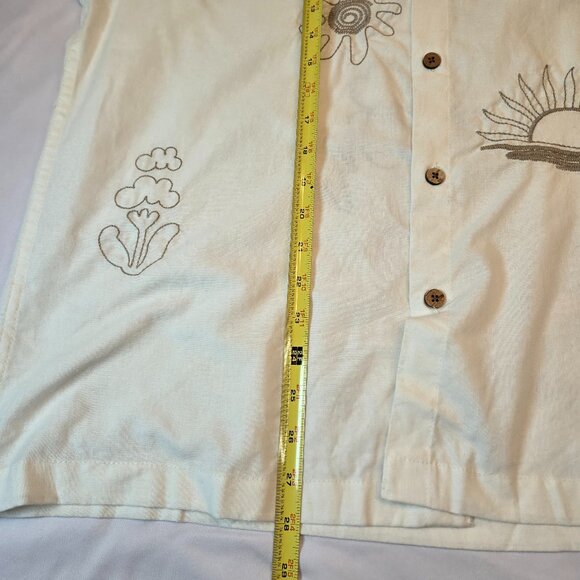 Free Planet Sunny Days Good Times Men Embroidered Short Sleeve Shirt Sz: M Ivory - Picture 11 of 12